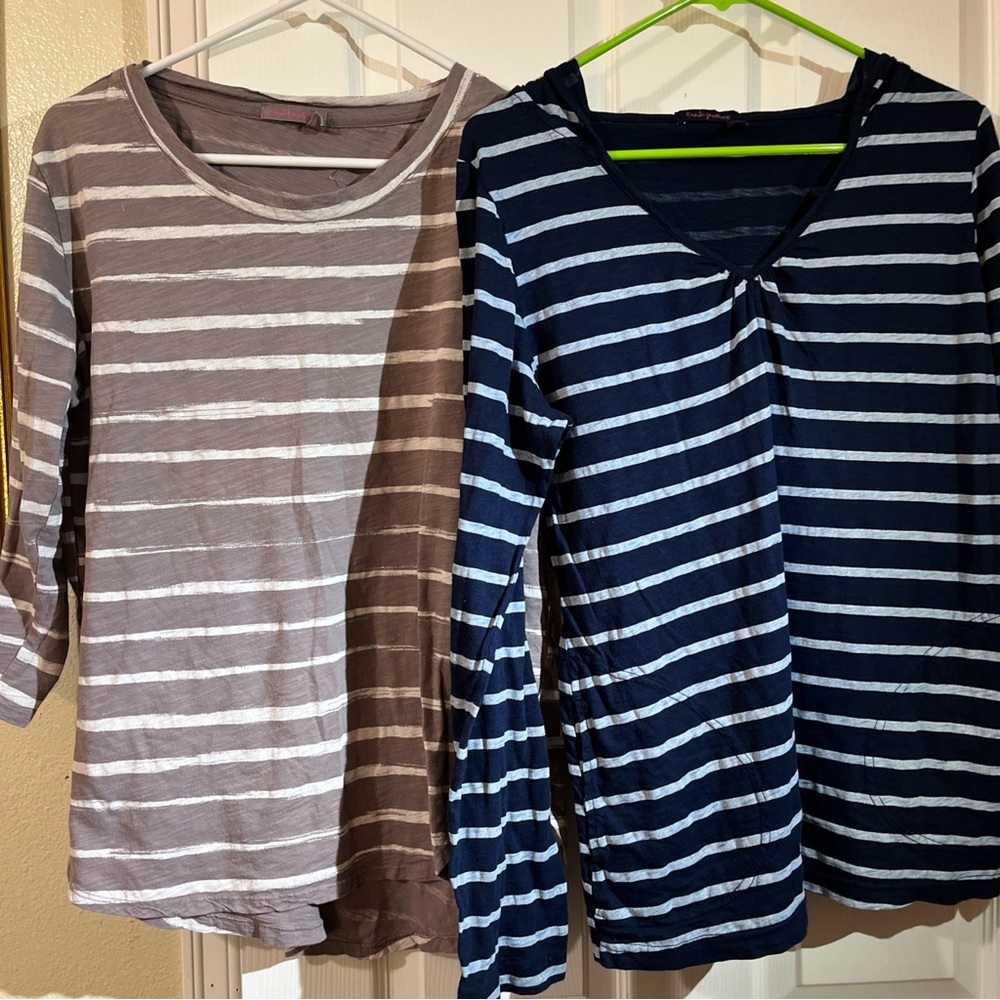 Fresh Produce Striped Long Sleeve Tees - Brown and Hooded Navy L/XL
